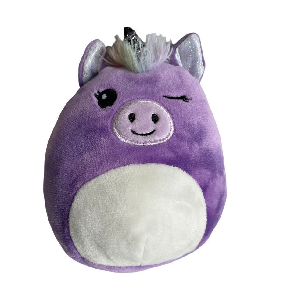 Squishmallow 5" Mystery Squad Purple Small Unicorn Winking Plush Rainbow Hair Ta